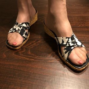 Black and white wedge sandals